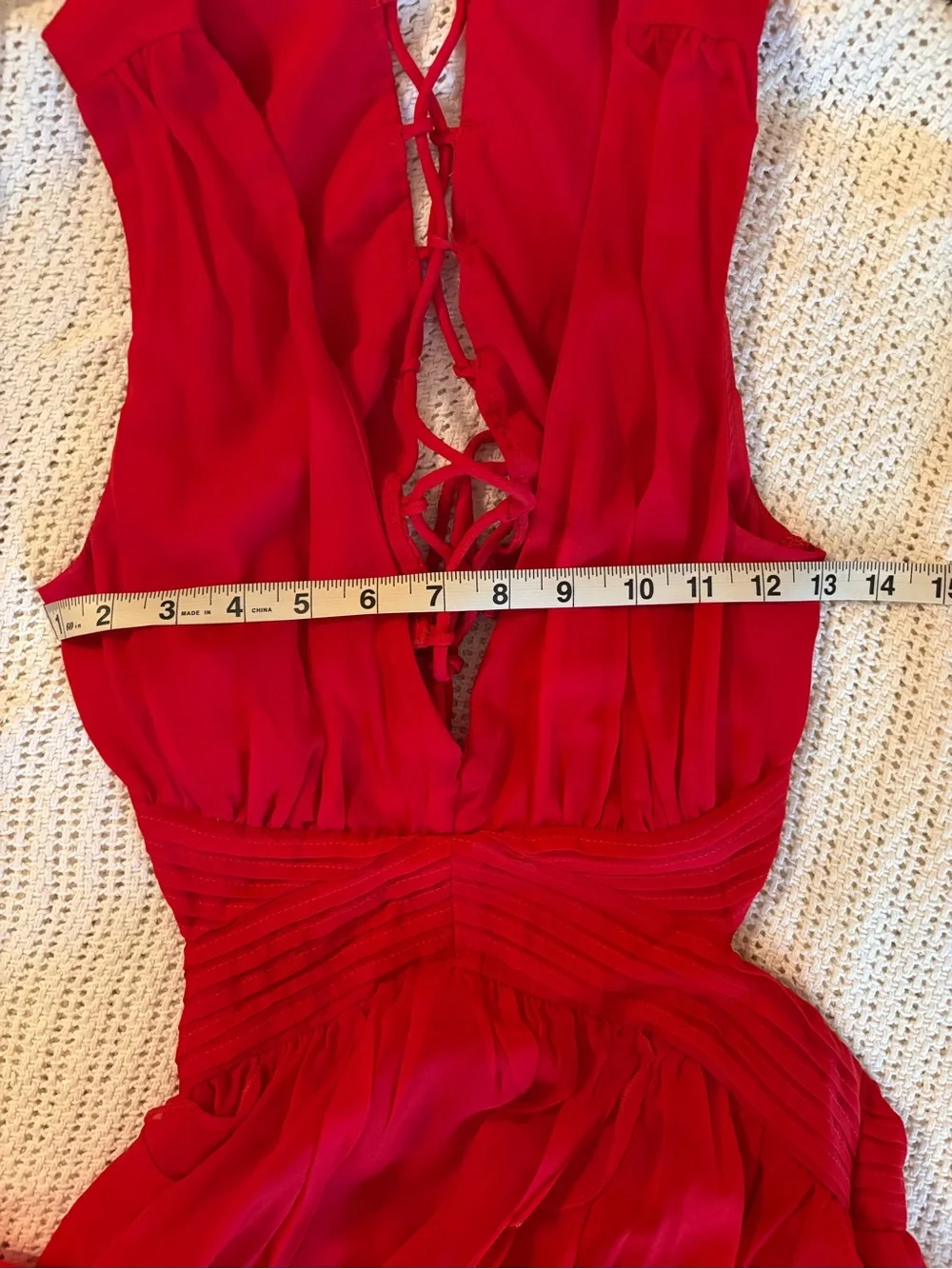 Abercrombie & Fitch Red Lace Up Back Ruffle Maxi Dress SP